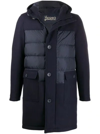 Herno Puffer-detail Coat In Blue