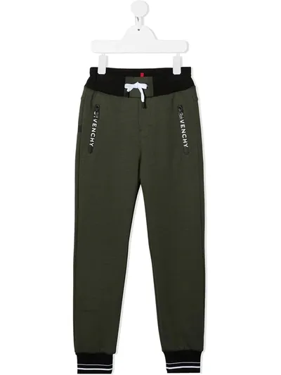 Givenchy Kids' Colour Block Logo Print Track Pants In Green