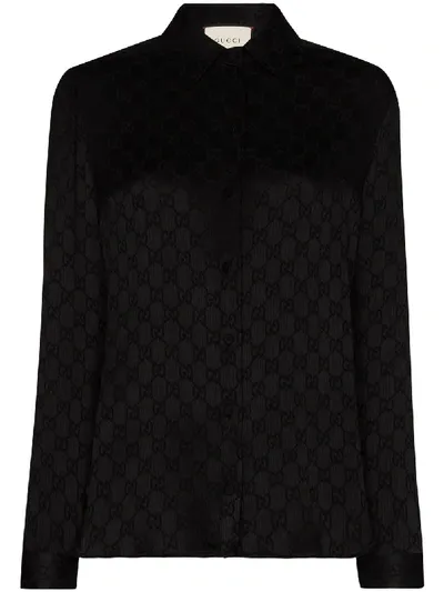 Gucci Gg Logo-jacquard Silk Shirt In Black