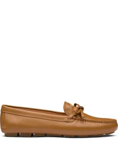 Prada Bow Detail Loafers In Brown