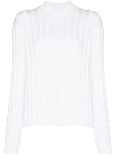 Rta Abigail Frayed Ribbed Cotton Sweater In White