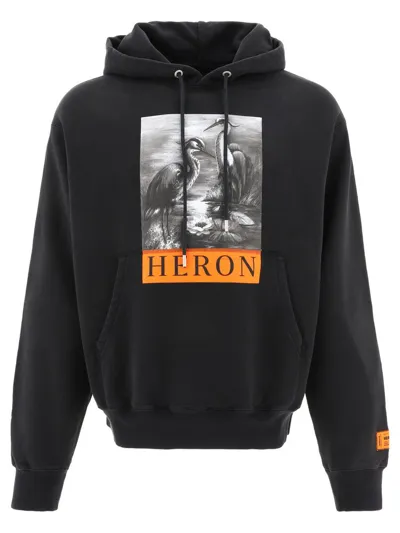 Heron Preston Black Jersey Hoodie With Heron Print