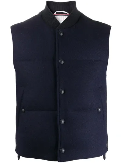 Thom Browne Snap-button Padded Shetland Wool Gilet In Blue