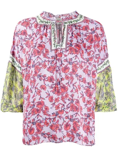 Alice And Olivia Floral Print Colour-block Top In Purple