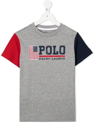 Ralph Lauren Kids' Colour-block Cotton T-shirt In Grey