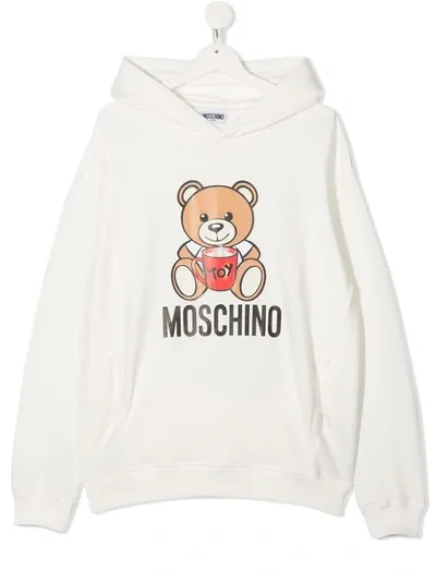 Moschino Teen Teddy Logo Print Hoodie In Neutrals