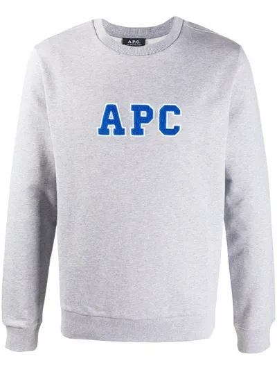 Apc Logo Embroidered Organic Cotton Sweatshirt In Grey