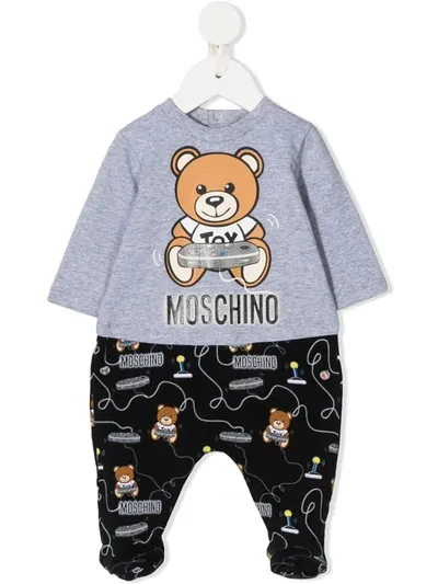 Moschino Babies' Logo-print Contrast Pajama In Grey