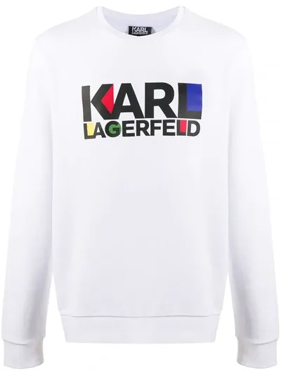 Karl Lagerfeld Logo Print Round Neck Sweatshirt In White