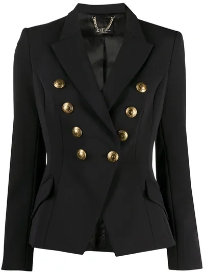 Elisabetta Franchi Golden Button Double Breasted Blazer In Black