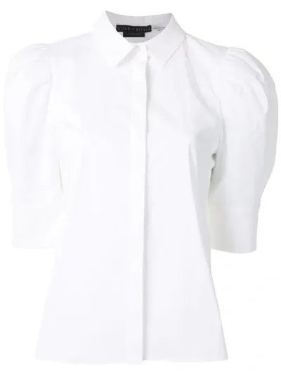 Alice And Olivia Willa Scrunched Puff Sleeve Top In Off White