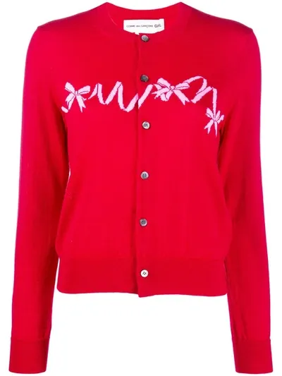 Comme Des Garcons Girl Bow Embroidered Cardigan In Red