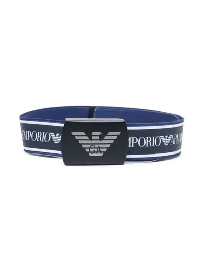 Emporio Armani Kids' Monogram-pattern Cotton Belt In Blue