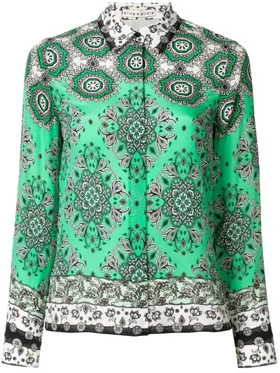 Alice And Olivia Willa Boho Romance-print Silk Shirt In Boho Romance Jade Multi