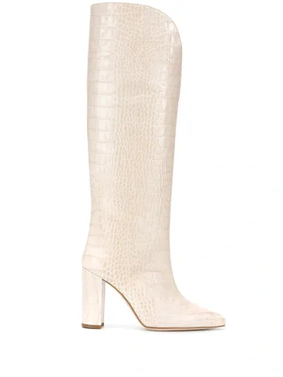 Paris Texas Pointed Croc-effect Boots In Neutrals