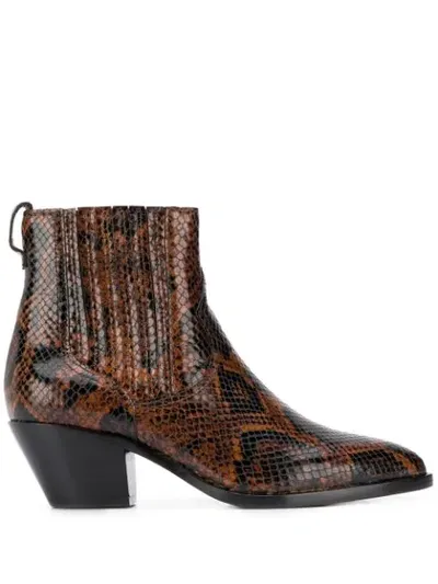 Ash Floyd Snakeskin-embossed Leather Western Booties In Animal Print