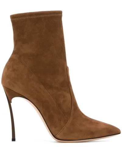 Casadei Ankle-length Pointed Boots In Brown