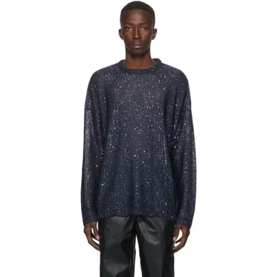 Our Legacy Sequin-embellished Knitted Sweater In Navy