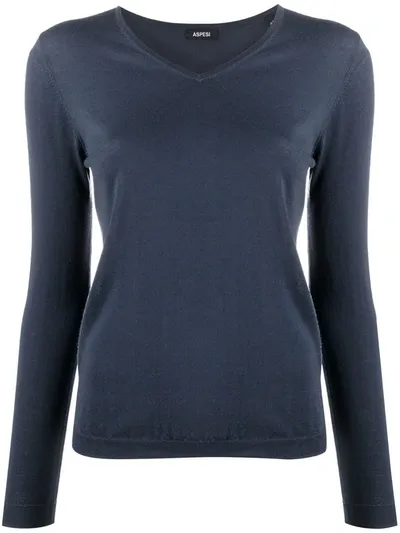 Aspesi V-neck Pull Over Jumper In Blue