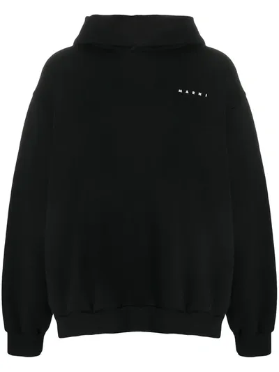 Marni Oversized Graphic Print Hoodie In Black