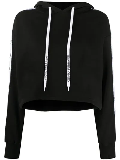 Chiara Ferragni Cotton Cropped Logomania Hoodie In Black