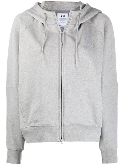 Y-3 Plain Zip-up Hoodie In Grey