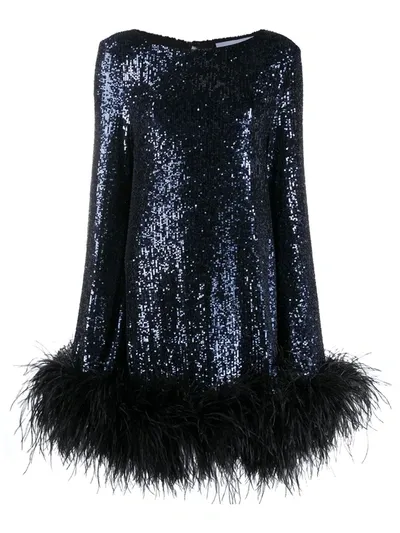 Nervi Sequinned Feather-trimmed Dress In Blue