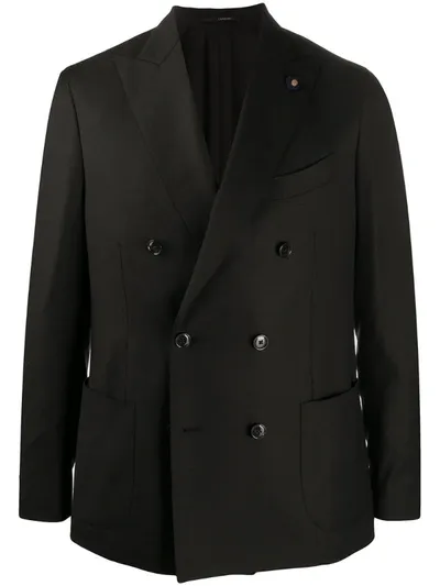 Lardini Double-breasted Patch Pocket Blazer In Black