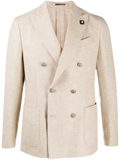 Lardini Double-breasted Patch Pocket Blazer In Neutrals