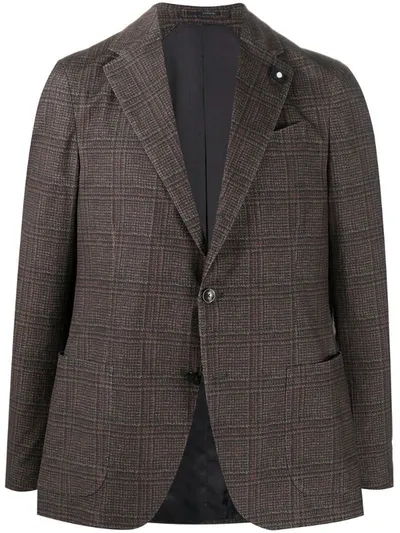 Lardini Check Pattern Single-breasted Blazer In Brown