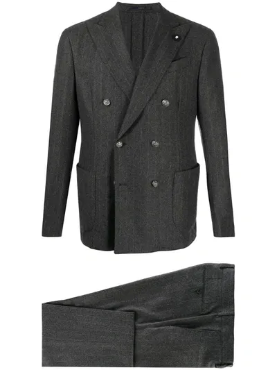 Lardini Double Breasted Pinstripe Blazer In Grey