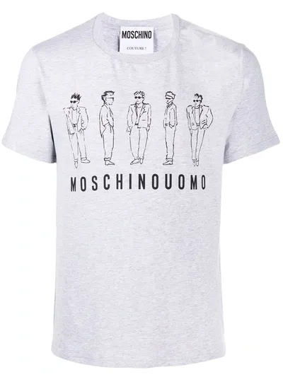 Moschino Characters Print Cotton T-shirt In Gray In Grey