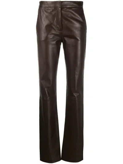 Federica Tosi Ankle-slit Leather Trousers In Brown