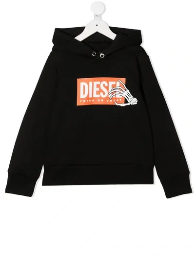 Diesel Kids' Logo Print Hoodie In Black