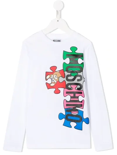 Moschino Kids' Jigsaw Logo Print Top In White