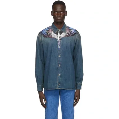 Marcelo Burlon County Of Milan Wings Long-sleeve Denim Shirt In Blue