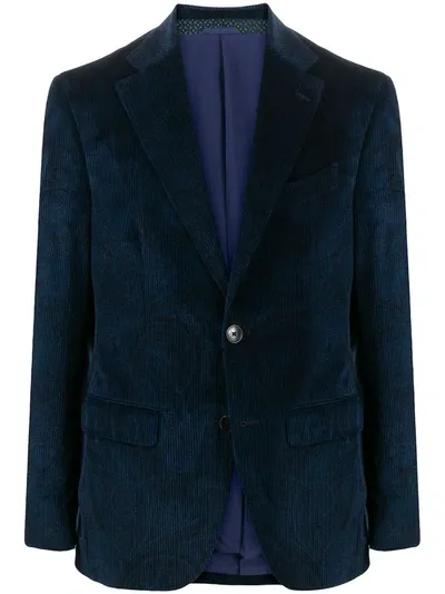 Etro Paisley-print Corduroy Jacket In Blue