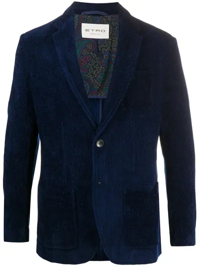 Etro Single-breasted Regular-fit Blazer In Blue