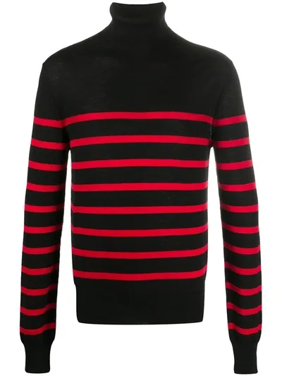 Balmain Striped Roll Neck Jumper In Black