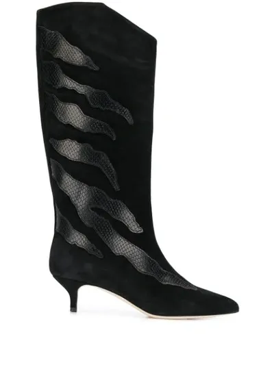 Gia Couture Low Heels Boots In Black Suede