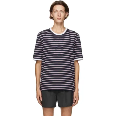 Thom Browne T-shirt In Cotone Rigata Blu In Blue