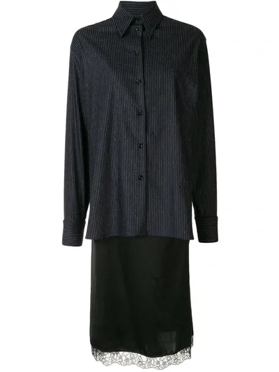 Mm6 Maison Margiela Wool Pinstripe Shirt In Black