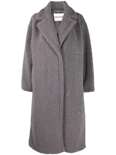 Stand Studio Oversized Long Teddy Coat In Grey