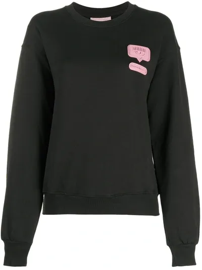 Chiara Ferragni Logo Patch Round Neck Sweatshirt In Black