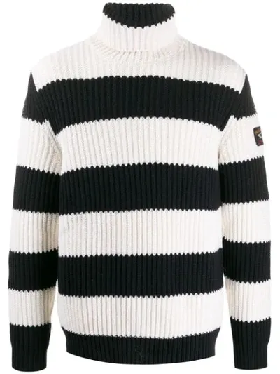 Paul & Shark Striped Roll-neck Jumper In Black