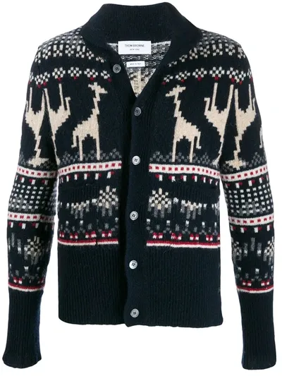 Thom Browne Giraffe Fair Isle Cardigan In Blue