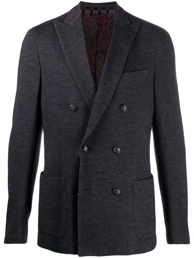 Etro Double-breasted Blazer In Grey