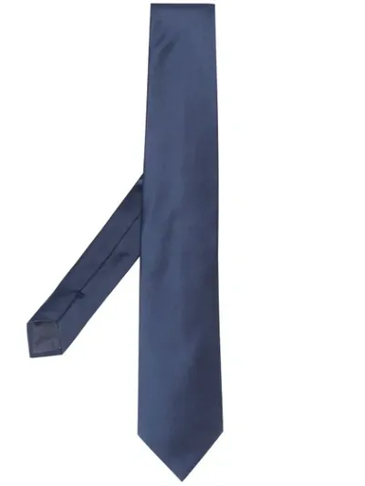 Emporio Armani Plain Silk Tie In Blue