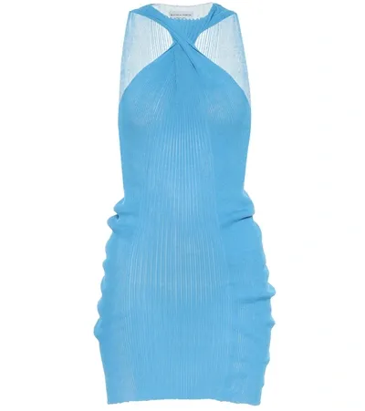 Bottega Veneta Twist-front Ribbed Cotton And Silk-blend Tank In Swimming Pool