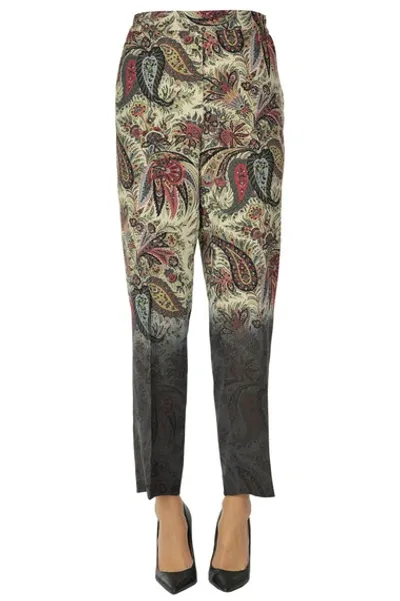 Etro Cropped Printed Wool-crepe Tapered Pants In Beige